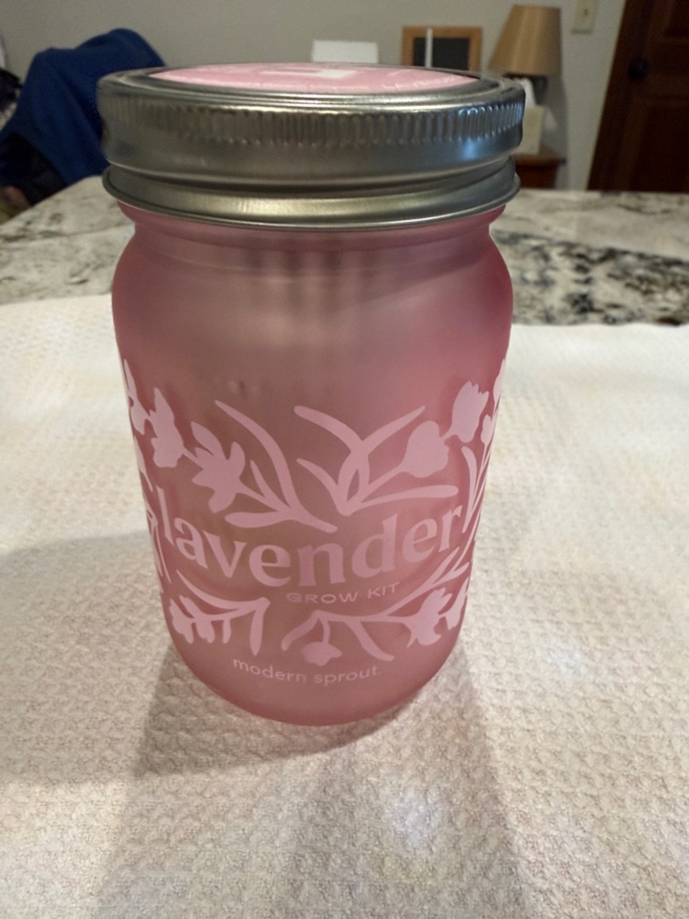 Lavender Grow Kit Glass Jar - Pink Frosted Mason Style